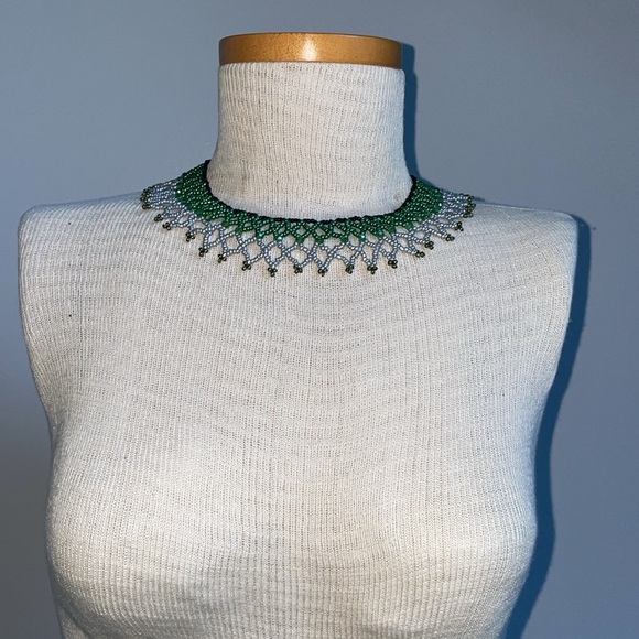 Homemade Collard necklace, green - black - silver. Glass + Swarovski  beads - Picture 3 of 5